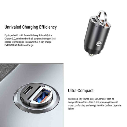 Dual-Port Fast Car Charger | PD 3.0 + QC 3.0 | 30W Output | Ultra-Compact Design